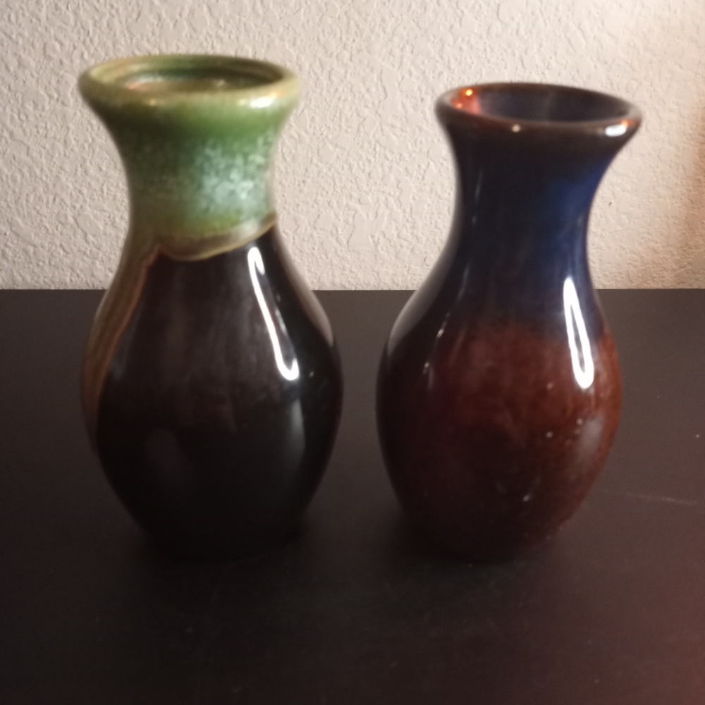 Pair Of Art Studio Glazed Ceramic 6" Bud Vases